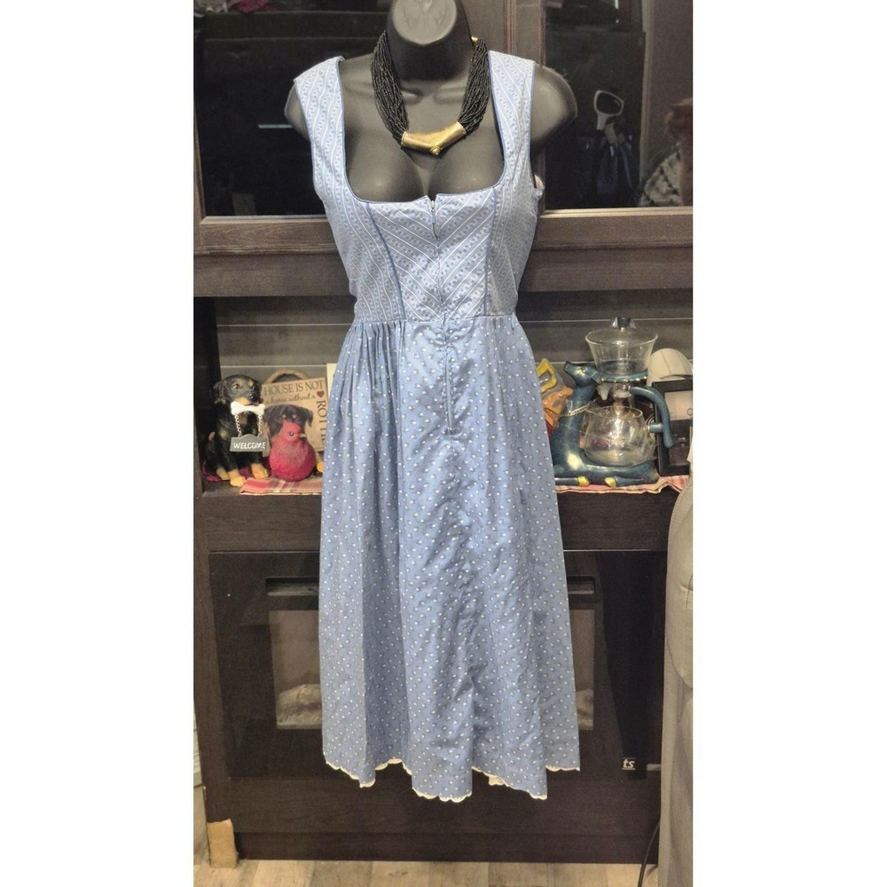Alpenland Vintage Blue Floral Prairie Dirndl Cottagecore Dress 38 S M Cotton - Picture 4 of 11